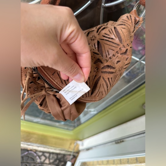 The Sak Adjustable Crossbody Brown Leather Laser Cutout Bohemian Purse - Picture 9 of 13